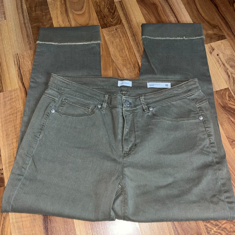 J Jill Denim Authentic Fit Olive Green Straight Leg Cropped Jeans Women's 10